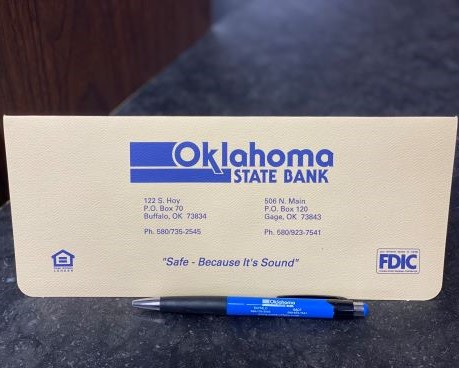 Oklahoma State Bank folder and pen
